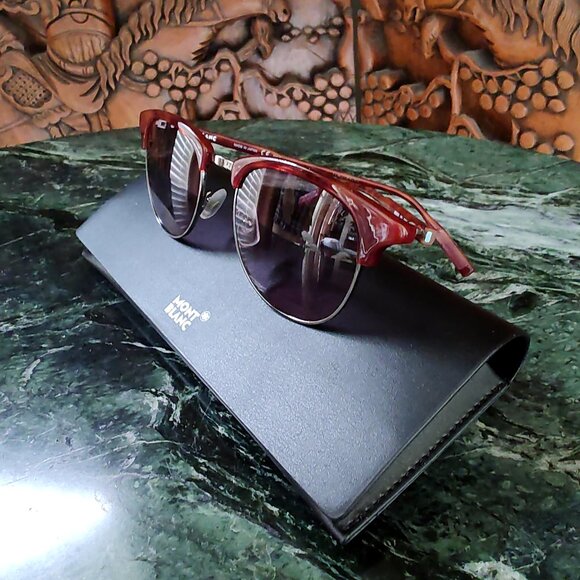 Montblanc Tortoise Brown MB0083S Mens Semi Rimless Sunglasses - Picture 9 of 16